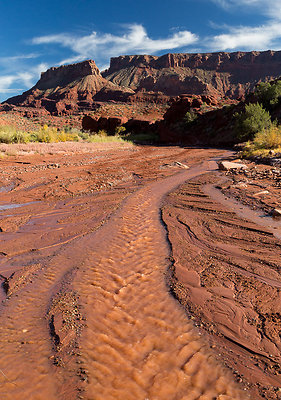 Onion Creek Road 013 - Onion Creek flowing below sandstone mesas, Moab, Utah